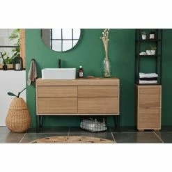 HELLIN Colonne De Salle De Bain En Chêne 3 Tablettes Et 2 Tiroirs - BRIGHTON 9 HELLIN Colonne De Salle De Bain En Chêne 3 Tablettes Et 2 Tiroirs - BRIGHTON -Paris Prix boutique B2CD 489