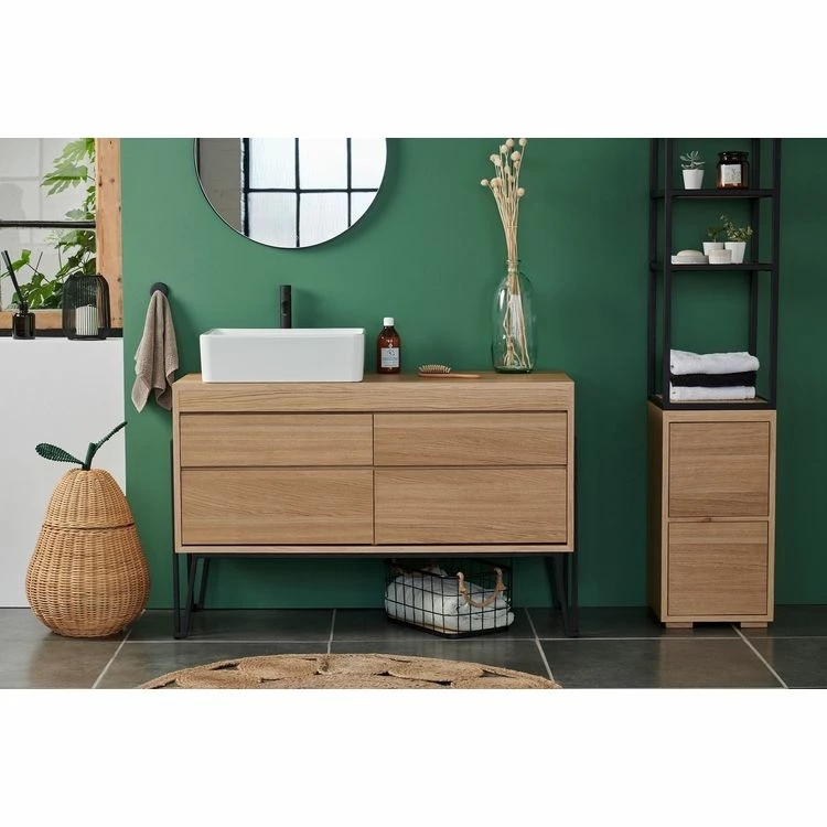 HELLIN Colonne De Salle De Bain En Chêne 3 Tablettes Et 2 Tiroirs - BRIGHTON 4 HELLIN Colonne De Salle De Bain En Chêne 3 Tablettes Et 2 Tiroirs - BRIGHTON – Image 4