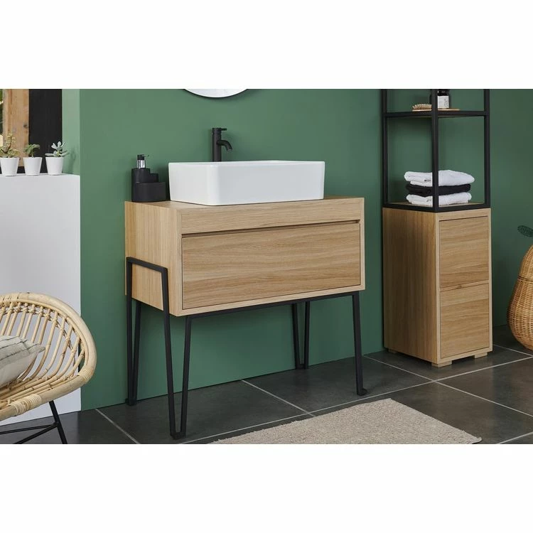 HELLIN Colonne De Salle De Bain En Chêne 3 Tablettes Et 2 Tiroirs - BRIGHTON 6 HELLIN Colonne De Salle De Bain En Chêne 3 Tablettes Et 2 Tiroirs - BRIGHTON – Image 6