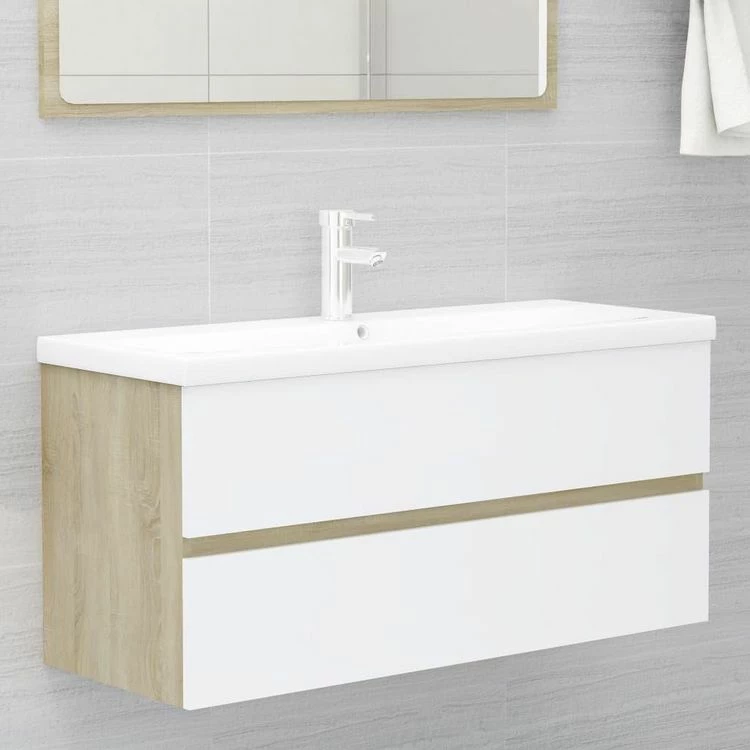 VIDAXL Armoire D'evier Et Lavabo Integre Blanc/chene Sonoma Agglomere 1 VIDAXL Armoire D'evier Et Lavabo Integre Blanc/chene Sonoma Agglomere