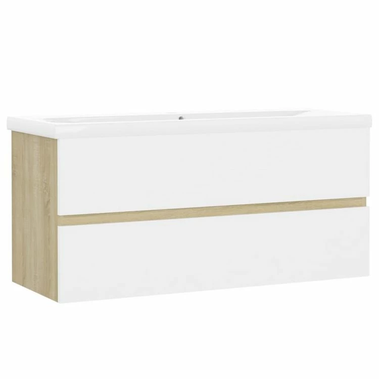 VIDAXL Armoire D'evier Et Lavabo Integre Blanc/chene Sonoma Agglomere 2 VIDAXL Armoire D'evier Et Lavabo Integre Blanc/chene Sonoma Agglomere – Image 2