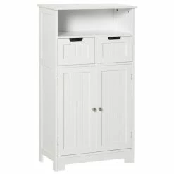 KLEANKIN Meuble Bas De Salle De Bain Multi-rangements Grande Niche 2 Tiroirs Placard Double Porte Avec étagère MDF Blanc