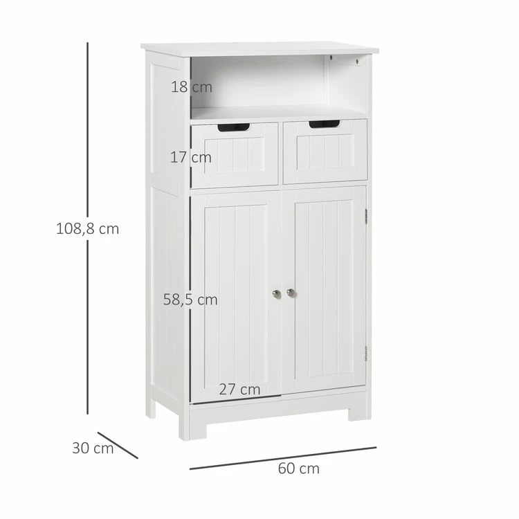 KLEANKIN Meuble Bas De Salle De Bain Multi-rangements Grande Niche 2 Tiroirs Placard Double Porte Avec étagère MDF Blanc 3 KLEANKIN Meuble Bas De Salle De Bain Multi-rangements Grande Niche 2 Tiroirs Placard Double Porte Avec étagère MDF Blanc – Image 3