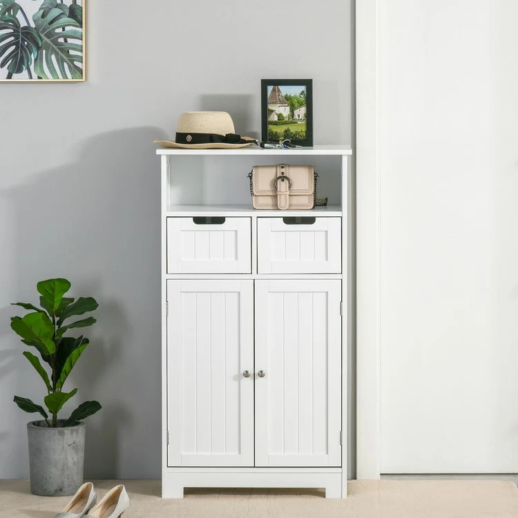 KLEANKIN Meuble Bas De Salle De Bain Multi-rangements Grande Niche 2 Tiroirs Placard Double Porte Avec étagère MDF Blanc 5 KLEANKIN Meuble Bas De Salle De Bain Multi-rangements Grande Niche 2 Tiroirs Placard Double Porte Avec étagère MDF Blanc – Image 5