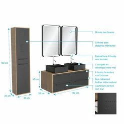 Aurlane Meuble De Salle De Bain - 120x45 + 2 Vasques Carrées Noire Mat + Colonne - UBY 120 7 Aurlane Meuble De Salle De Bain - 120x45 + 2 Vasques Carrées Noire Mat + Colonne - UBY 120 -Paris Prix boutique B2CD 53