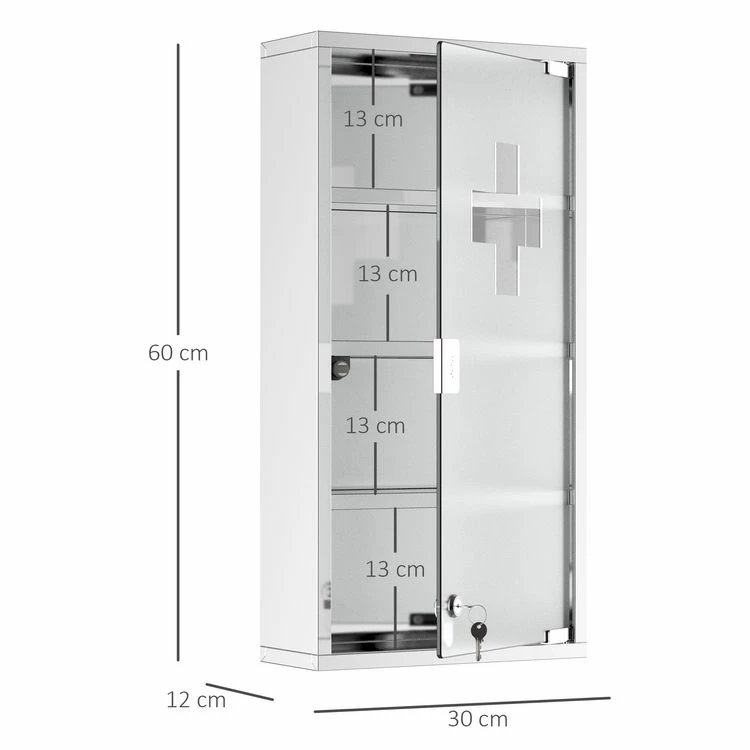 HOMCOM Armoire à Pharmacie 3 étagères 4 Niveaux 30L X 12l X 60H Cm Porte Verre Trempé Symbole Croix Acier Inoxydable Brossé 3 HOMCOM Armoire à Pharmacie 3 étagères 4 Niveaux 30L X 12l X 60H Cm Porte Verre Trempé Symbole Croix Acier Inoxydable Brossé – Image 3