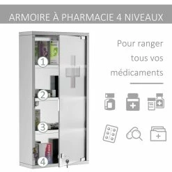 HOMCOM Armoire à Pharmacie 3 étagères 4 Niveaux 30L X 12l X 60H Cm Porte Verre Trempé Symbole Croix Acier Inoxydable Brossé 9 HOMCOM Armoire à Pharmacie 3 étagères 4 Niveaux 30L X 12l X 60H Cm Porte Verre Trempé Symbole Croix Acier Inoxydable Brossé -Paris Prix boutique B2CD 531