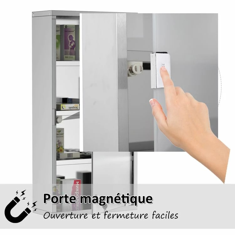 HOMCOM Armoire à Pharmacie 3 étagères 4 Niveaux 30L X 12l X 60H Cm Porte Verre Trempé Symbole Croix Acier Inoxydable Brossé 5 HOMCOM Armoire à Pharmacie 3 étagères 4 Niveaux 30L X 12l X 60H Cm Porte Verre Trempé Symbole Croix Acier Inoxydable Brossé – Image 5