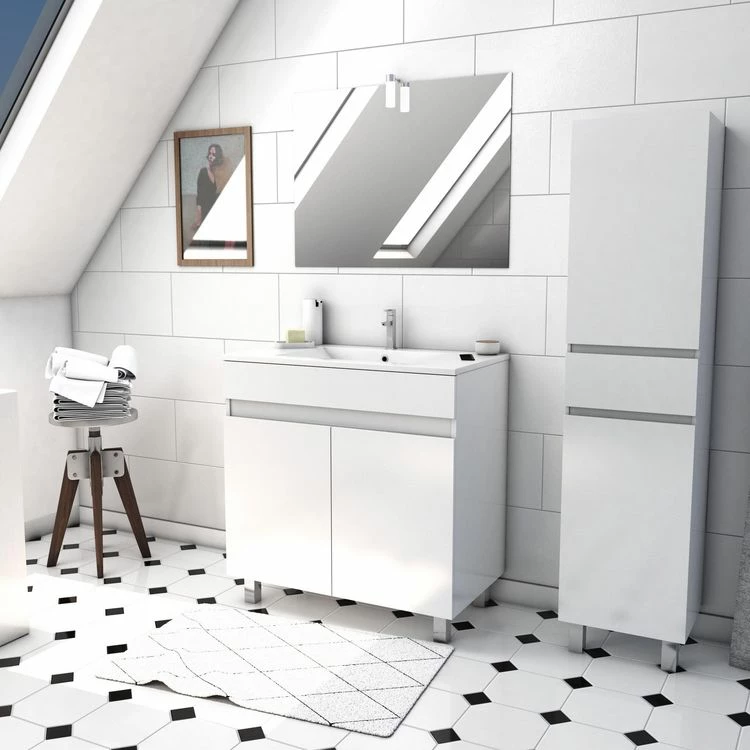 Aurlane Meuble De Salle De Bains Blanc 80cm Et Colonne - Vasque Céramique Blanche - Miroir Led 1 Aurlane Meuble De Salle De Bains Blanc 80cm Et Colonne - Vasque Céramique Blanche - Miroir Led