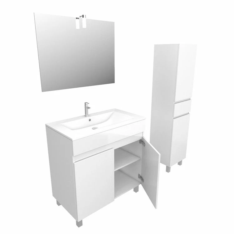 Aurlane Meuble De Salle De Bains Blanc 80cm Et Colonne - Vasque Céramique Blanche - Miroir Led 3 Aurlane Meuble De Salle De Bains Blanc 80cm Et Colonne - Vasque Céramique Blanche - Miroir Led – Image 3