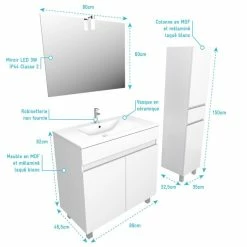 Aurlane Meuble De Salle De Bains Blanc 80cm Et Colonne - Vasque Céramique Blanche - Miroir Led 8 Aurlane Meuble De Salle De Bains Blanc 80cm Et Colonne - Vasque Céramique Blanche - Miroir Led -Paris Prix boutique B2CD 553