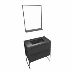 Aurlane Meuble De Salle De Bain 80x50 Cm - 2 Tiroirs Noir Mat - Vasque Résine Noire Effet Pierre + Miroir 7 Aurlane Meuble De Salle De Bain 80x50 Cm - 2 Tiroirs Noir Mat - Vasque Résine Noire Effet Pierre + Miroir -Paris Prix boutique B2CD 563