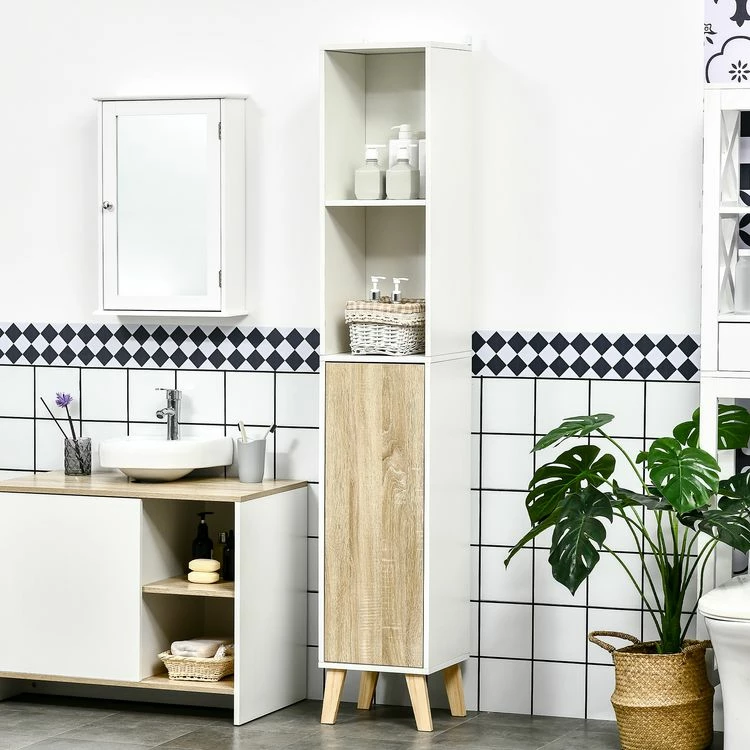 KLEANKIN Colonne De Salle De Bain Meuble De Rangement En MDF Blanc Et Effet Bois Avec 1 Porte Et 2 étagères 31 X 30 X 177 Cm 2 KLEANKIN Colonne De Salle De Bain Meuble De Rangement En MDF Blanc Et Effet Bois Avec 1 Porte Et 2 étagères 31 X 30 X 177 Cm – Image 2