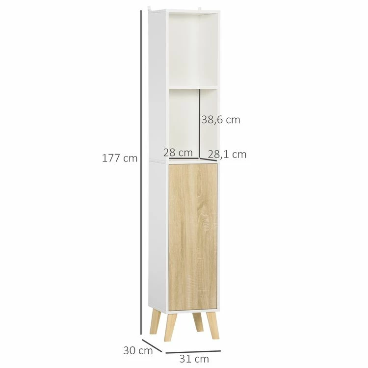 KLEANKIN Colonne De Salle De Bain Meuble De Rangement En MDF Blanc Et Effet Bois Avec 1 Porte Et 2 étagères 31 X 30 X 177 Cm 3 KLEANKIN Colonne De Salle De Bain Meuble De Rangement En MDF Blanc Et Effet Bois Avec 1 Porte Et 2 étagères 31 X 30 X 177 Cm – Image 3