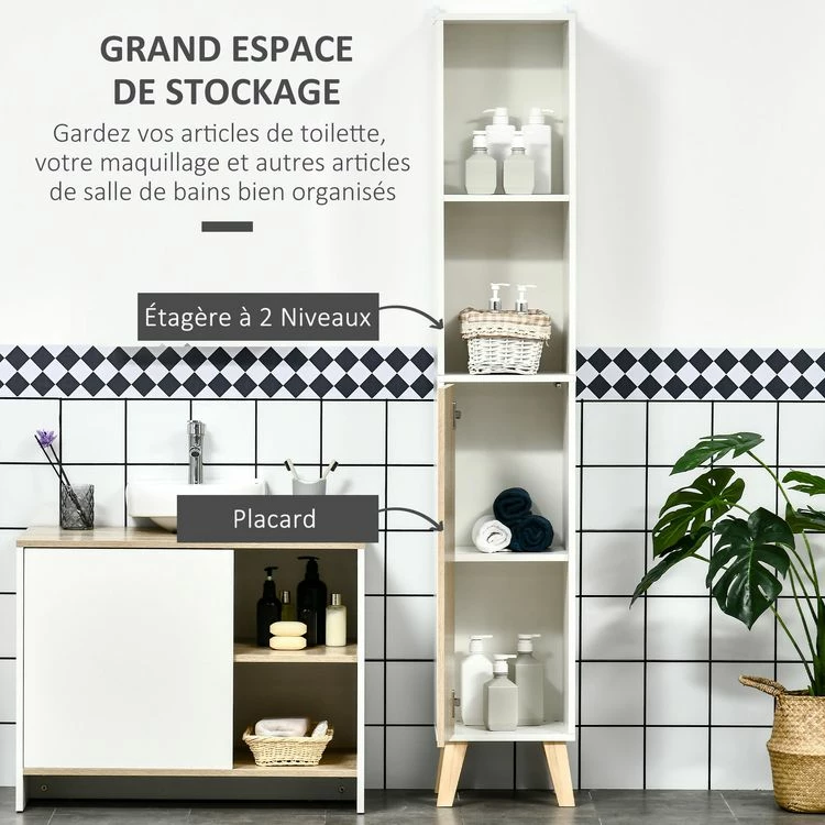 KLEANKIN Colonne De Salle De Bain Meuble De Rangement En MDF Blanc Et Effet Bois Avec 1 Porte Et 2 étagères 31 X 30 X 177 Cm 5 KLEANKIN Colonne De Salle De Bain Meuble De Rangement En MDF Blanc Et Effet Bois Avec 1 Porte Et 2 étagères 31 X 30 X 177 Cm – Image 5