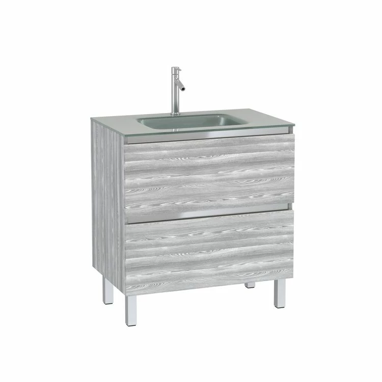 Aurlane Pack Meuble De Salle De Bain 80x50 Cm Chêne Gris-blanc - 2 Tiroirs - Vasque En Verre Argent 3 Aurlane Pack Meuble De Salle De Bain 80x50 Cm Chêne Gris-blanc - 2 Tiroirs - Vasque En Verre Argent – Image 3