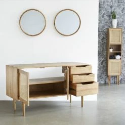 BOIS DESSUS BOIS DESSOUS Meuble Double Vasque En Mindi Massif Et Cannage 135 Cm -Paris Prix boutique B2CD 585