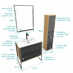 Aurlane Pack Meuble SDB 80cm Sur Pieds 2 Tiroirs Noir_Vasque Resine Blanche + Miroir Led + Colonne 150cm 7 Aurlane Pack Meuble SDB 80cm Sur Pieds 2 Tiroirs Noir_Vasque Resine Blanche + Miroir Led + Colonne 150cm -Paris Prix boutique B2CD 590