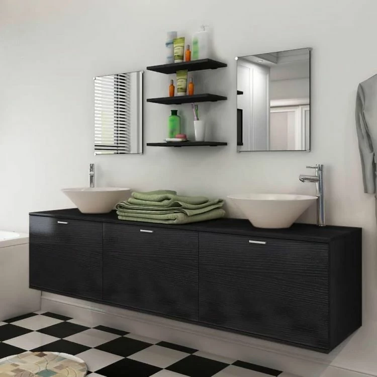 VIDAXL 8 Pieces De Mobilier De Salle De Bain Et Lavabo Noir 1 VIDAXL 8 Pieces De Mobilier De Salle De Bain Et Lavabo Noir