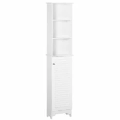 HOMCOM Meuble Colonne Salle De Bain 3 Niches Placard Porte Persienne 3 étagères MDF Panneaux De Particules Blanc