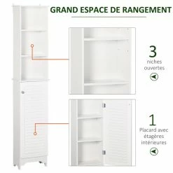 HOMCOM Meuble Colonne Salle De Bain 3 Niches Placard Porte Persienne 3 étagères MDF Panneaux De Particules Blanc -Paris Prix boutique B2CD 601