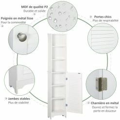 HOMCOM Meuble Colonne Salle De Bain 3 Niches Placard Porte Persienne 3 étagères MDF Panneaux De Particules Blanc -Paris Prix boutique B2CD 602