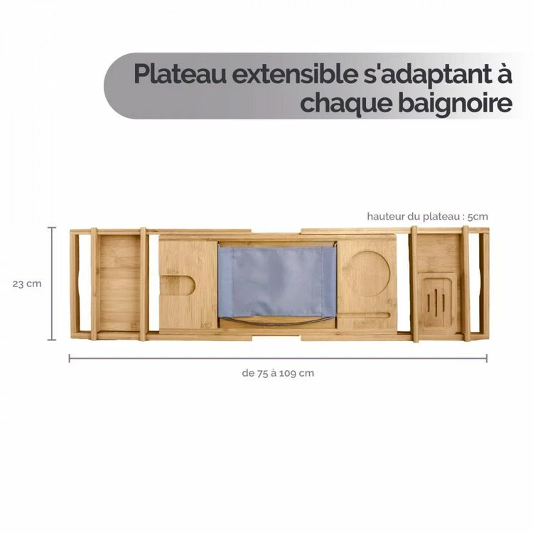 VIVEZEN Plateau De Baignoire Extensible Et Modulable En Bambou 2 VIVEZEN Plateau De Baignoire Extensible Et Modulable En Bambou – Image 2