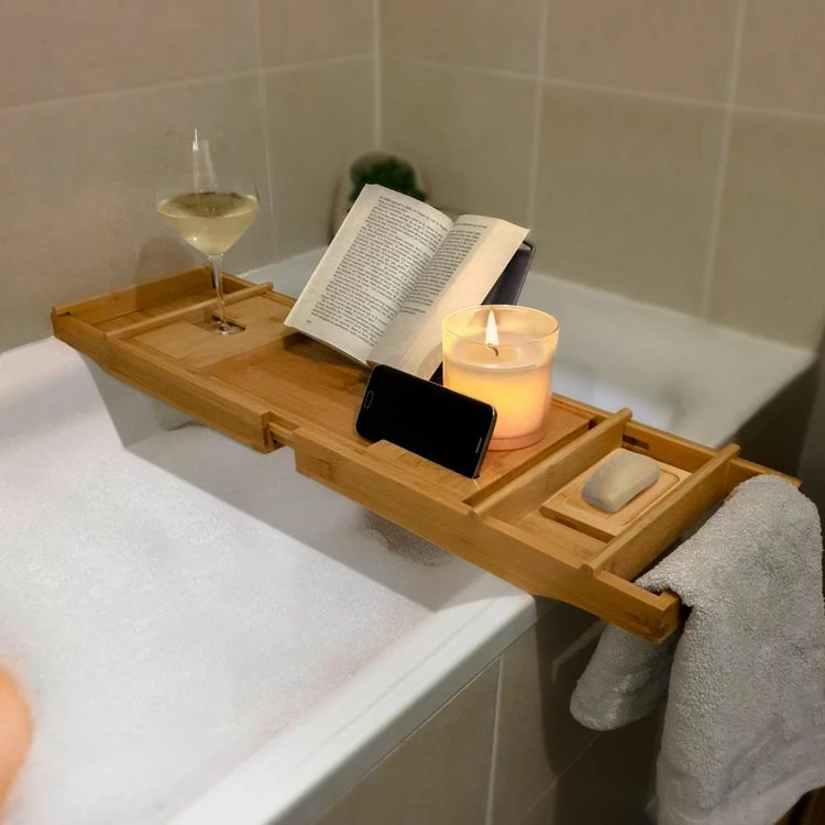 VIVEZEN Plateau De Baignoire Extensible Et Modulable En Bambou 4 VIVEZEN Plateau De Baignoire Extensible Et Modulable En Bambou – Image 4