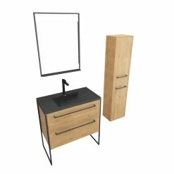 Aurlane Meuble De Salle De Bain 80x50cm - Tiroirs Chêne Brun - Vasque Noire Effet Pierre - Colonne - Miroir 6 Aurlane Meuble De Salle De Bain 80x50cm - Tiroirs Chêne Brun - Vasque Noire Effet Pierre - Colonne - Miroir -Paris Prix boutique B2CD 609