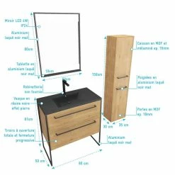 Aurlane Meuble De Salle De Bain 80x50cm - Tiroirs Chêne Brun - Vasque Noire Effet Pierre - Colonne - Miroir 7 Aurlane Meuble De Salle De Bain 80x50cm - Tiroirs Chêne Brun - Vasque Noire Effet Pierre - Colonne - Miroir -Paris Prix boutique B2CD 610