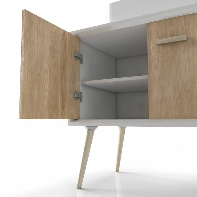 Aurlane MEUBLE SALLE DE BAIN SCANDINAVE BLANC ET BOIS 60 CM SUR PIEDS , VASQUE A POSER ET MIROIR ROND 3 Aurlane MEUBLE SALLE DE BAIN SCANDINAVE BLANC ET BOIS 60 CM SUR PIEDS , VASQUE A POSER ET MIROIR ROND – Image 3