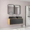 Aurlane Meuble De Salle De Bain - 120x45 + 2 Miroirs 80x45 + 2 Vasques Carrées Noire Mat - UBY 120