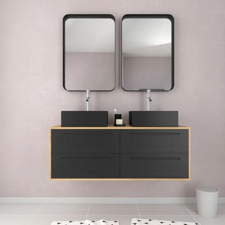 Aurlane Meuble De Salle De Bain - 120x45 + 2 Miroirs 80x45 + 2 Vasques Carrées Noire Mat - UBY 120 2 Aurlane Meuble De Salle De Bain - 120x45 + 2 Miroirs 80x45 + 2 Vasques Carrées Noire Mat - UBY 120 – Image 2