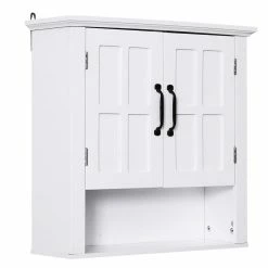 HOMCOM Armoire Haute Murale De Salle De Bain Ou WC Placard 2 Portes 2 étagères Niche Dim. 60L X 20l X 58H Cm MDF Panneaux Particules Blanc