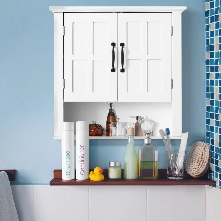 HOMCOM Armoire Haute Murale De Salle De Bain Ou WC Placard 2 Portes 2 étagères Niche Dim. 60L X 20l X 58H Cm MDF Panneaux Particules Blanc 2 HOMCOM Armoire Haute Murale De Salle De Bain Ou WC Placard 2 Portes 2 étagères Niche Dim. 60L X 20l X 58H Cm MDF Panneaux Particules Blanc – Image 2