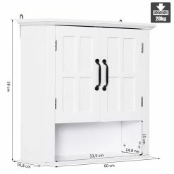 HOMCOM Armoire Haute Murale De Salle De Bain Ou WC Placard 2 Portes 2 étagères Niche Dim. 60L X 20l X 58H Cm MDF Panneaux Particules Blanc 8 HOMCOM Armoire Haute Murale De Salle De Bain Ou WC Placard 2 Portes 2 étagères Niche Dim. 60L X 20l X 58H Cm MDF Panneaux Particules Blanc -Paris Prix boutique B2CD 630