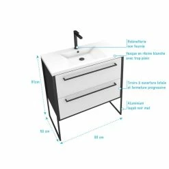 Aurlane Meuble De Salle De Bain 80x50cm NOIR MAT - 2 Tiroirs Blanc - Vasque Blanche - STRUCTURA F034 8 Aurlane Meuble De Salle De Bain 80x50cm NOIR MAT - 2 Tiroirs Blanc - Vasque Blanche - STRUCTURA F034 -Paris Prix boutique B2CD 64