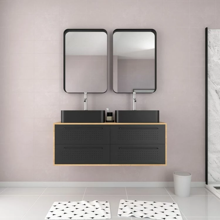 Aurlane Pack Meuble SDB 120cm Suspendu 4 Tiroirs_2 Vasques Noires Rectangles + 2 Miroirs - UBY 120 2 Aurlane Pack Meuble SDB 120cm Suspendu 4 Tiroirs_2 Vasques Noires Rectangles + 2 Miroirs - UBY 120 – Image 2