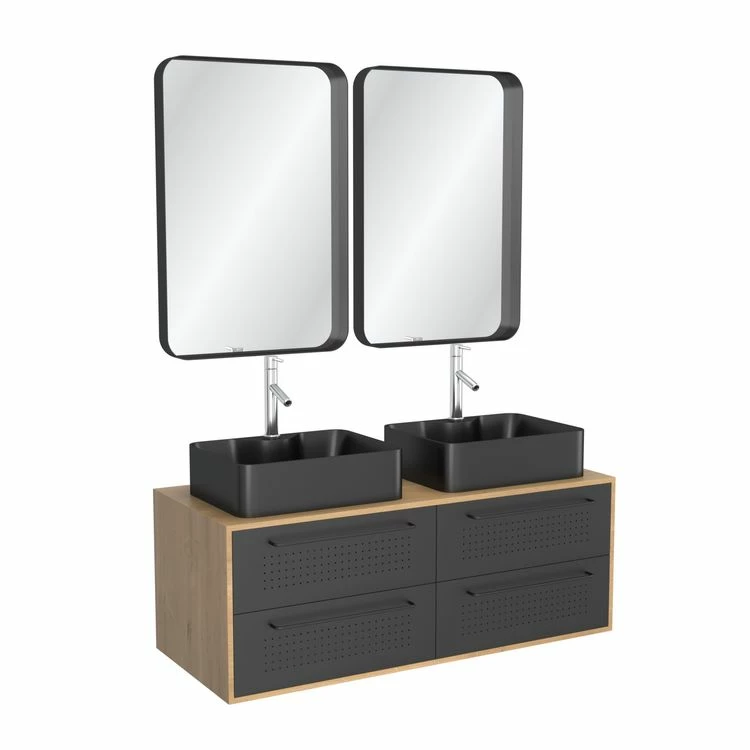 Aurlane Pack Meuble SDB 120cm Suspendu 4 Tiroirs_2 Vasques Noires Rectangles + 2 Miroirs - UBY 120 3 Aurlane Pack Meuble SDB 120cm Suspendu 4 Tiroirs_2 Vasques Noires Rectangles + 2 Miroirs - UBY 120 – Image 3