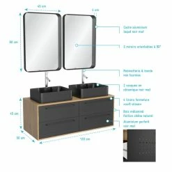 Aurlane Pack Meuble SDB 120cm Suspendu 4 Tiroirs_2 Vasques Noires Rectangles + 2 Miroirs - UBY 120 7 Aurlane Pack Meuble SDB 120cm Suspendu 4 Tiroirs_2 Vasques Noires Rectangles + 2 Miroirs - UBY 120 -Paris Prix boutique B2CD 642