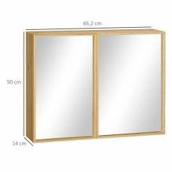 KLEANKIN Miroir De Salle De Bain Avec Placard 2 Portes - 2 étagères - Bois De Bambou Verni -Paris Prix boutique B2CD 649