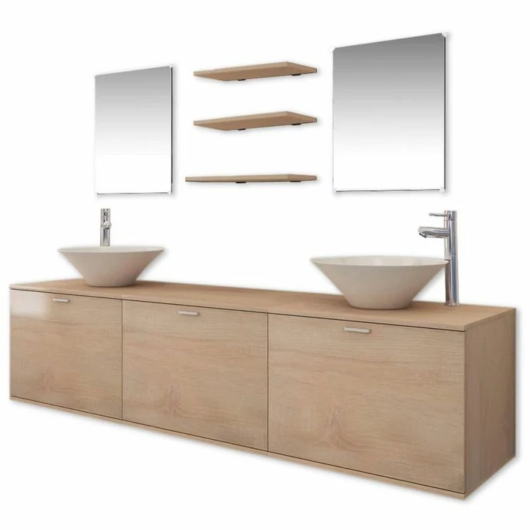 VIDAXL Dix Pieces Pour Salle De Bains Avec Lavabo Et Robinet Beige 2 VIDAXL Dix Pieces Pour Salle De Bains Avec Lavabo Et Robinet Beige – Image 2