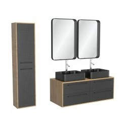 Aurlane Pack Meuble SDB 120cm Suspendu 4 Tiroirs_2 Vasques Noires Rectangles + Miroirs + Colonne - UBY 120 -Paris Prix boutique B2CD 675