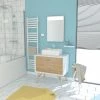 Aurlane MEUBLE SALLE DE BAIN SCANDINAVE BLANC ET BOIS NATUREL 80 CM AVEC TIROIRS, VASQUE A POSER - MIROIR