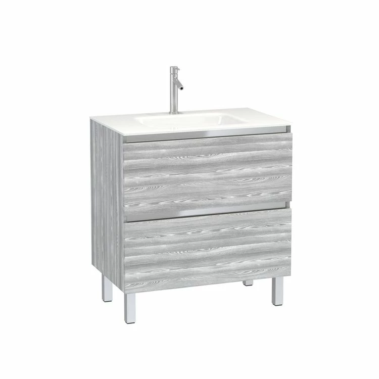 Aurlane Pack Meuble De Salle De Bain 80x50 Cm Chêne Gris-blanc - 2 Tiroirs - Vasque En Verre Blanc 3 Aurlane Pack Meuble De Salle De Bain 80x50 Cm Chêne Gris-blanc - 2 Tiroirs - Vasque En Verre Blanc – Image 3