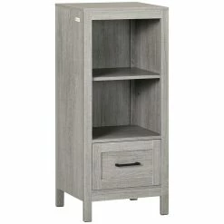 KLEANKIN Meuble Colonne Rangement Salle De Bain Dim. 40L X 30l X 89H Cm 2 étagères Tiroir Coulissant Aspect Bois Gris