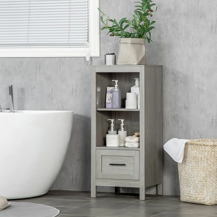 KLEANKIN Meuble Colonne Rangement Salle De Bain Dim. 40L X 30l X 89H Cm 2 étagères Tiroir Coulissant Aspect Bois Gris 2 KLEANKIN Meuble Colonne Rangement Salle De Bain Dim. 40L X 30l X 89H Cm 2 étagères Tiroir Coulissant Aspect Bois Gris – Image 2