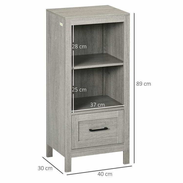 KLEANKIN Meuble Colonne Rangement Salle De Bain Dim. 40L X 30l X 89H Cm 2 étagères Tiroir Coulissant Aspect Bois Gris 3 KLEANKIN Meuble Colonne Rangement Salle De Bain Dim. 40L X 30l X 89H Cm 2 étagères Tiroir Coulissant Aspect Bois Gris – Image 3
