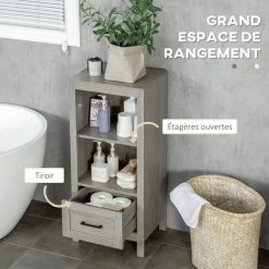 KLEANKIN Meuble Colonne Rangement Salle De Bain Dim. 40L X 30l X 89H Cm 2 étagères Tiroir Coulissant Aspect Bois Gris 9 KLEANKIN Meuble Colonne Rangement Salle De Bain Dim. 40L X 30l X 89H Cm 2 étagères Tiroir Coulissant Aspect Bois Gris -Paris Prix boutique B2CD 706