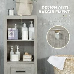 KLEANKIN Meuble Colonne Rangement Salle De Bain Dim. 40L X 30l X 89H Cm 2 étagères Tiroir Coulissant Aspect Bois Gris 10 KLEANKIN Meuble Colonne Rangement Salle De Bain Dim. 40L X 30l X 89H Cm 2 étagères Tiroir Coulissant Aspect Bois Gris -Paris Prix boutique B2CD 707
